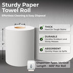 Restaurantware-Paper Towel Roll 600' x 1 Roll Long Paper Towel 8" Wide Hand Towel Roll 1 Ply Universal Dispenser 2" Core Hardwound High Absorbency Everyday Use For Commercial Washroom White