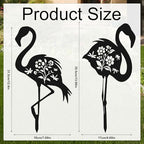BOXOB 2pcs Flamingo Metal Yard Stakes, Whimsical Flamingo Yard Decor Black Decorative Garden Stakes for Lawn Patio Backyard Outdoor Decor