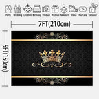 7x5FT Crown Pattern Photography Backdrop Black Crown Royal Gold Patterns Backdrop Celebration Party Decorations Photo Booth Wallpaper RBJMYLU230