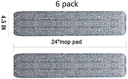 Wet Mop 24" Microfiber Mop Heavy Duty Floor Pads Replacement Kit 6 Pack Reusable Mop Head