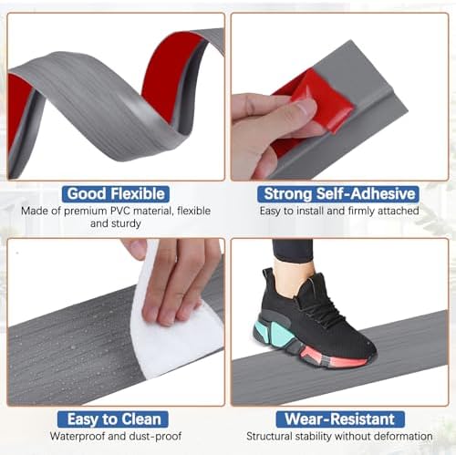 Vinyl Door Threshold Flooring Transition Strip Self Adhesive Carpet Edging Strip for Laminate Doorway Edge Threshold from 1/5" to 2/5" (Light Gray Wood Grain, 3.3 Ft)