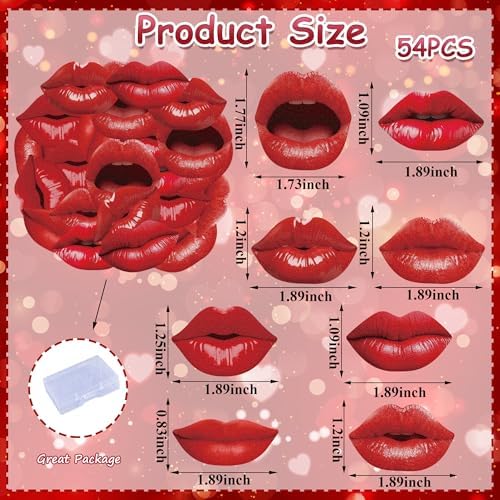 54PCS Edible Red Lips Cupcake Toppers Wafer Paper Kiss Lips Cupcake Picks Happy Valentine's Day Cake Decor for Valentine's Day Theme Party Birthday Decoration Supplies
