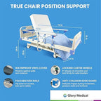 Glory Medical PAM-3C Hospital Bed - Chair position Adjustable Electric Hospital Beds for Home and Commercial Use, Locking Casters, Includes Foam Mattress, Bed Tray & Bed Sheets (x2)