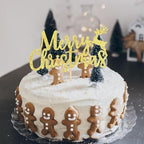 1Pcs Merry Christmas Cake Topper Glitter Gold Reindeer Christmas Cake Decoration for New Years Eve Xmas Holiday Birthday Party Supplies