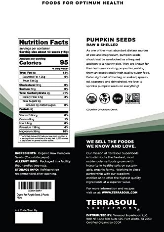 Terrasoul Superfoods Organic Pumpkin Seeds, 2 Lbs - Premium Quality, Shelled, Raw, Unsalted