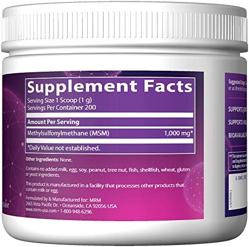 MRM MSM Crystals - For Women & Men - Pure Bioavailable Sulfur Powder Supplement for Hair, Skin & Nail Support, Methylsulfonylmethane Powder, High-Purity Sulfur Source, Vegan & Non GMO - 200 Servings