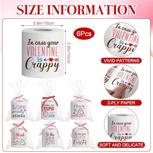Tenceur 6 Rolls Valentine's Day Toilet Paper Funny Valentine Gag Novelty Gifts Toilet Paper for Adults Men Women Wedding Anniversary Party Supplies Christmas Stocking Stuffers
