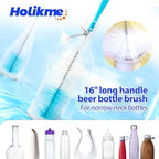 Holikme Bottle Brush Tube Cleaning Lab Set with Long Handle, Cup Cleaner for Washing Narrow Neck Beer Wine Decanter Pipes Lids Sinks Cap Covers, Pink