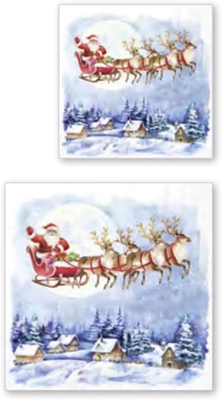 IHR Ideal Home Range Cocktail Napkins Disposable 3-Ply Paper Party Napkin Pack, 5" x 5", Santa's Wonderland, 20-Count