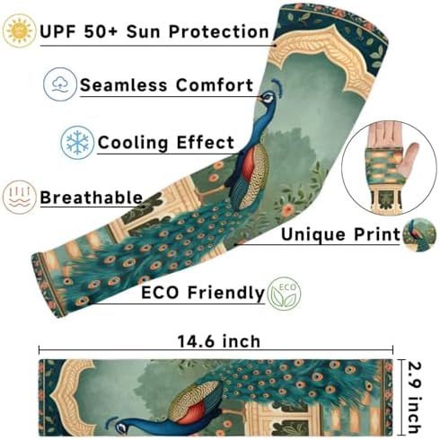 Peacock UV Sun Protection Arm Sleeves, Peacock Palace Gardening Sleeves with Thumb Hole Farm Cooling Arm Sleeves for Women Men