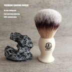 3 in1 Premium Shaving Brush Kit for Men Includes Vegan Badger Synthetic Hair Shaving Brush,Stainless Steel Shaving Soap Bowl,Heavy Safety Stand for Mens Gift (Ivory White)