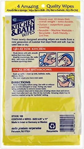 Cadie Kitchen and Bath Amazing Wipes - Absorbent and Reusable Cloth for Washing, Drying, Wiping in The Bathroom or Cuisine Surfaces | Cleaning Sink, Tiles, Bathtub, Walls, Mirror or Floors | 3-Pack