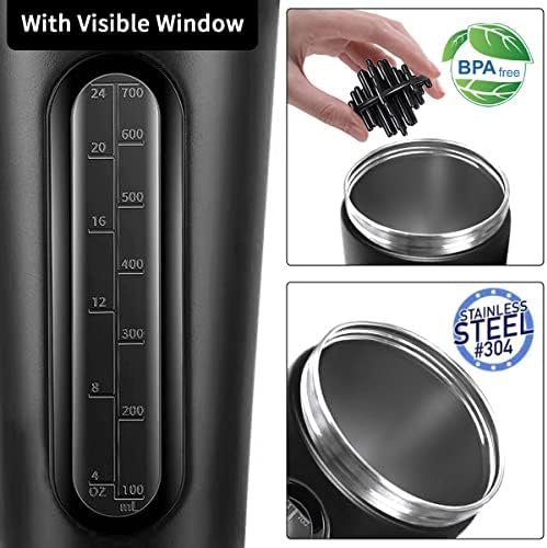 Protein Shaker Bottle, 28oz Shaker Bottles for Protein Mixes and Pre Workout, Visible Window, Stainless Steel Shaker Bottle Leak Proof (black)
