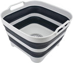 SAMMART 10L (2.64 gallon) Collapsible Dishpan with Draining Plug - Foldable Washing Basin - Portable Dish Washing Tub - Space Saving Kitchen Storage Tray (Grey/Slate Grey)