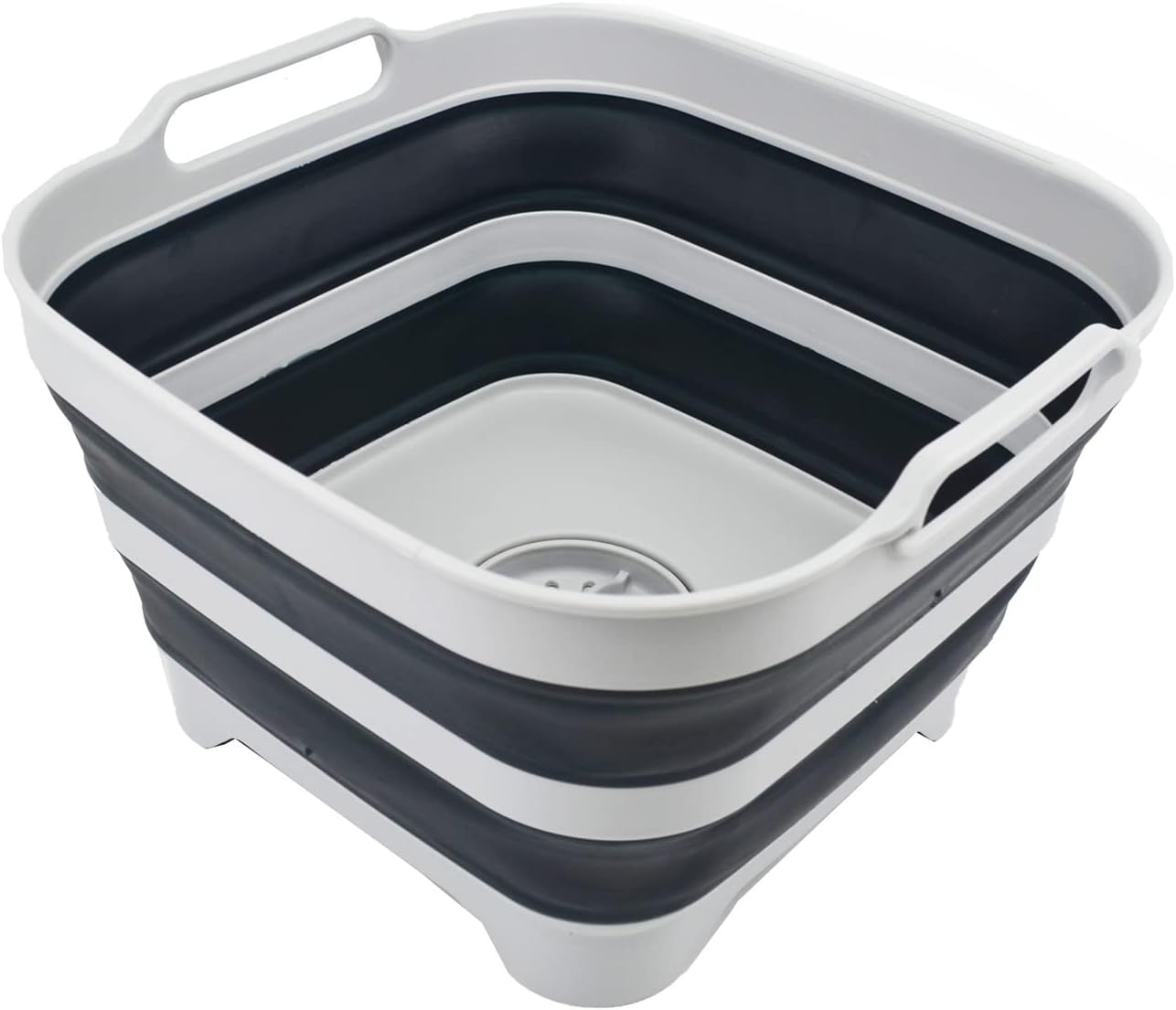 SAMMART 10L (2.64 gallon) Collapsible Dishpan with Draining Plug - Foldable Washing Basin - Portable Dish Washing Tub - Space Saving Kitchen Storage Tray (Grey/Slate Grey)