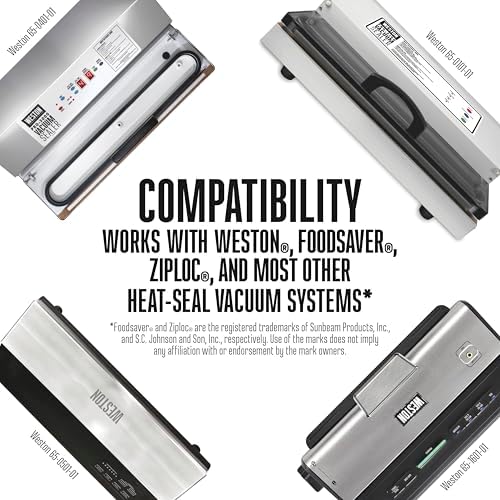 Weston Vacuum Sealer Bags, 2 Ply 3mm Thick, for NutriFresh, FoodSaver & Other Heat-Seal Systems, for Meal Prep and Sous Vide, BPA Free, 11" x 16" (Gallon), 50 count with Resealable Zipper, Clear