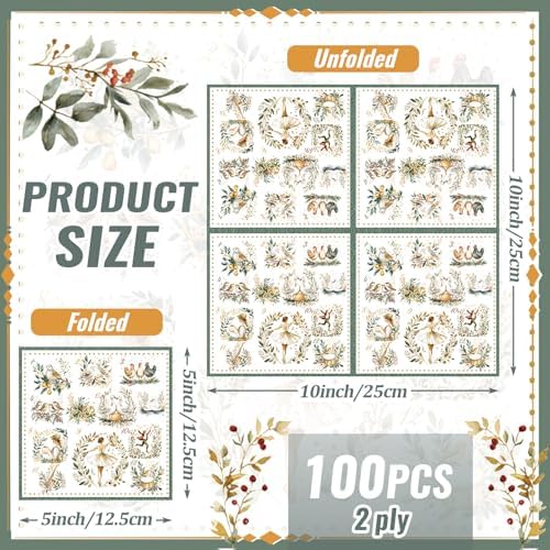 100 Pcs 12 Days of Christmas Napkins 2 Ply Decoupage Winter Holiday Cocktail Paper Napkin 5 x 5 Inch Partridge French Hens Gold Rings Disposable Hand Towel for Christmas Table Party Supplies(Green)