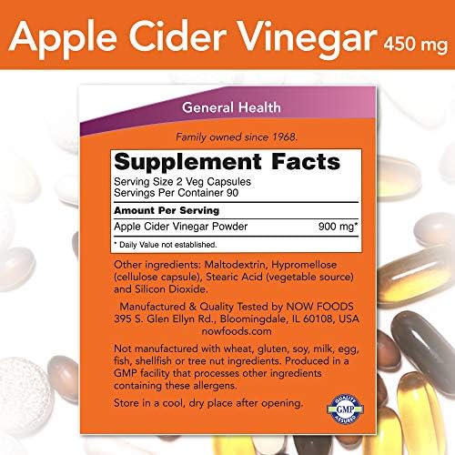 Now Foods - Apple Cider Vinegar 450 mg 180 Capsules (Pack of 3), 540 Count total