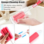 3 Pack Sponge Cleaning Brush Soft Foam Sponges Bottle Scrubber Dishwashing Brushes with Adjustable Long Plastic Handle for Home Kitchen Baby Bottle Coffee Glasses Pot