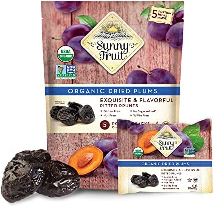 Sunny Fruit Soft Organic Prunes - 6 Bags (30 Individual Portion Packs) | No Preservatives, No Sugar Added | Healthy, Convenient Dried Plums Snack Packs | ORGANIC, NON-GMO, VEGAN, HALAL, KOSHER