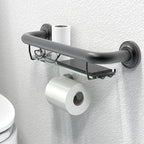 ADA Compliant Grab Bar with Glass Shelf for Shower Wall and Bathtubs, 500lbs Weight Support, 1-1/4 x 16 inch for Stud Mount, Matte Black