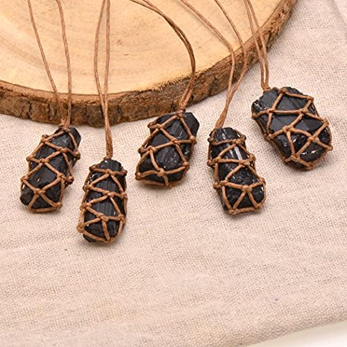 Knotted Rope Holding Natural Crystal Rough Stone Reiki Healing Necklace