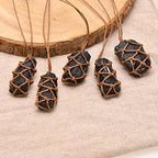 Knotted Rope Holding Natural Crystal Rough Stone Reiki Healing Necklace