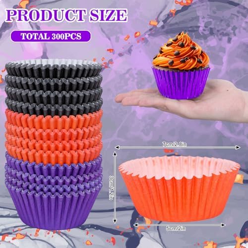 Whaline 300Pcs Halloween Cupcake Liners Black Purple Orange Cupcake Wrappers Muffin Liners for Halloween Party Supplies Table Decor