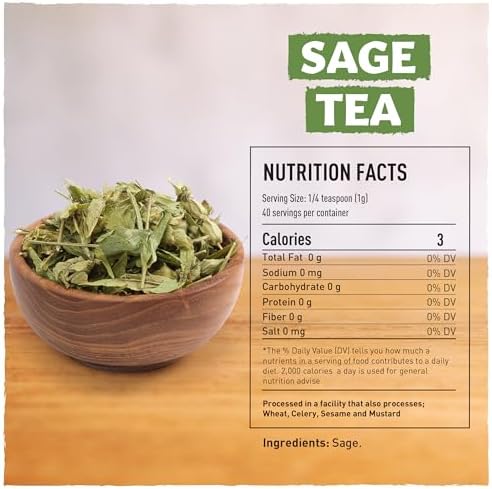 Eastanbul Sage Leaves, 1.41oz, Dried Sage Leaf, Salvia Tea, Loose Leaf Herbal Tea, Te de Salvia, Perfect for Cooking, Caffeine-Free, Natural, Vegan, Gluten Free, Non GMO