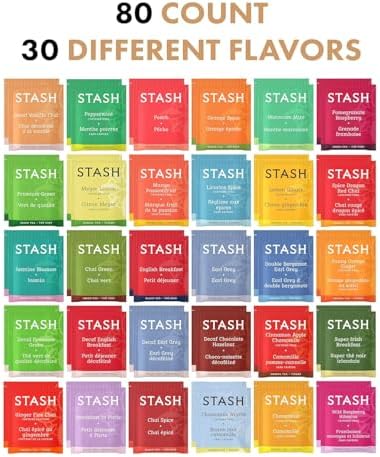 Stash Tea Bags Sampler Assortment Variety Pack 80 Tea Bags 30 Unique Flavors in Bamboo Organizer for Mom Dad Wife Husband Tea Lovers