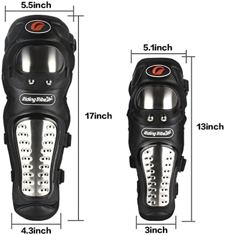 GES Knee Pads Motorcycle - 4Pcs Adults Alloy Steel Motorcycle ATV Motocross Elbow Shin Guards Protector Motocross Racing/Adult Knee (Long)