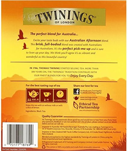 Twinings of London Australian Afternoon Tea - 100 Tea Bags - Full Bodied Black Tea Designed for Australia