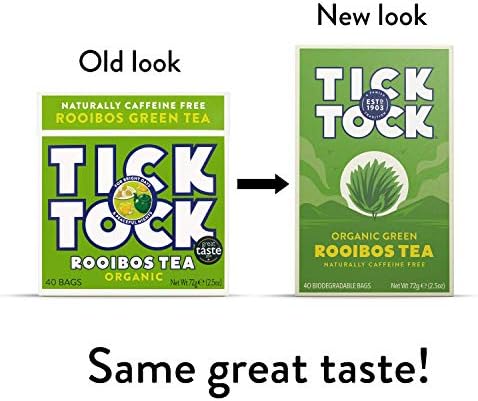 TICK TOCK TEAS Naturally Caffeine Free Red Bush Herbal Green Tea, 40 Count, Organic Rooibos Green Tea, 2.5 Oz