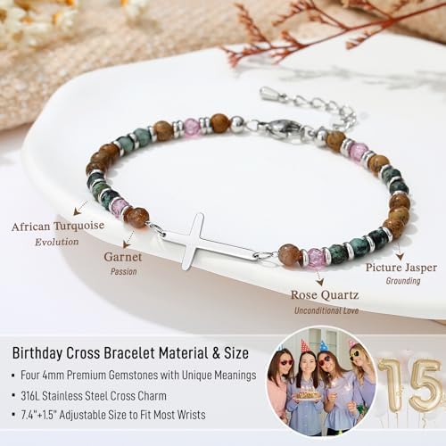 TONY & SANDY Christian Cross Bracelet for Women, Easter Gifts for Teens Kids Girls, Confirmation Baptism Gifts, Unique Gift for Friends Daughter Mom Sister in Christ Birthday Christmas