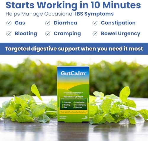 GutCalm - IBS Relief - Peppermint Oil Capsules - Bloating, Gas, Constipation and Digestive Comfort Supplement - 12/ct