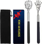 Unique 2 Pack Back Scratcher with Gift Bag - Premium Portable Metal Stainless Steel Telescoping Massage Tool - Gift for Men Women (Fix Style)