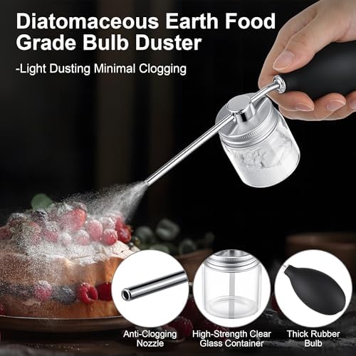 Qualirey 1 Pack Diatomaceous Round Food Grade Bulb Duster, Powder Duster About 2oz, Powder Dispenser, Home Applicator, Puffer Sprayer for Multi Purpose Indoor and Outdoor Use (Silver)