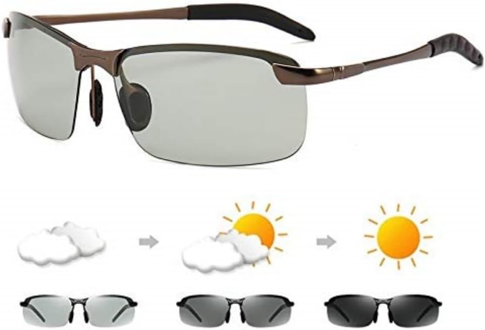 Photochromic Polarized Sunglasses for Men – UV400 Sports and Driving Glasses, Day and Night Adaptive Lenses, Ultra-Lightweight Cycling Eyewear with Anti-Glare, Anti-Fog for Outdoor Activities