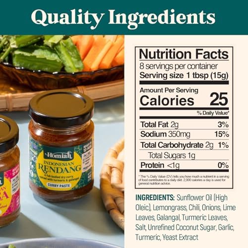 Homiah Rendang Curry Paste, 4 Oz – Vegan, Gluten-Free, Non-GMO Indonesian Curry Paste, Thai Essentials for Kitchen – Premium Rendang Thai Paste for Authentic Asian Dishes (1 Jar)