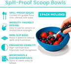 Vive Spill-Proof Scoop Bowl (2 Pack) - Adaptive Eating Equipment with Lipped Edge for Elderly & Disabled - No-Spill Scoop Aid for Parkinsons, Dementia, Strokes, Tremors - Special Non-Skid Bowl (Blue)