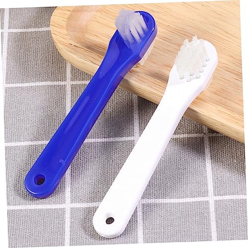 4 pcs Portable Small Dual Head Denture Cleaning Brush Plastic Toothbrush for False Teeth Care Ergonomic Handle for Easy Grip Lightweight and Compact for Travel Use