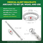 Upgraded Medical Bracelets Men Women with QR Code Medical Alert ID Bracelets - Titanium Steel Wristband Fits Wrists Up 8''-10'' - More Space Custom Emergency Med ID Info
