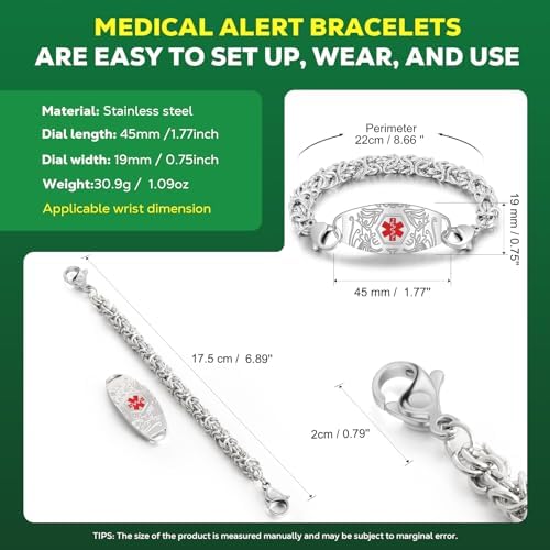 Upgraded Medical Bracelets Men Women with QR Code Medical Alert ID Bracelets - Titanium Steel Wristband Fits Wrists Up 8''-10'' - More Space Custom Emergency Med ID Info