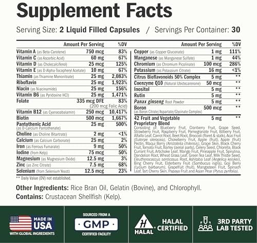 Multivitamin for Men with Vitamins and Minerals for Energy, Focus and Immune Health – Premium Daily Mens Multivitamins & Multiminerals – 60 Liquid Capsules