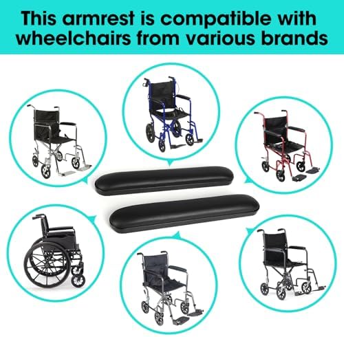 Universal Wheelchair Armrest Pad - Comfot Foam Cushion (14 Inch Total Length) - Ergonomic Replacement for Wheelchairs & Transport Chairs, Reduces Stress & Pain
