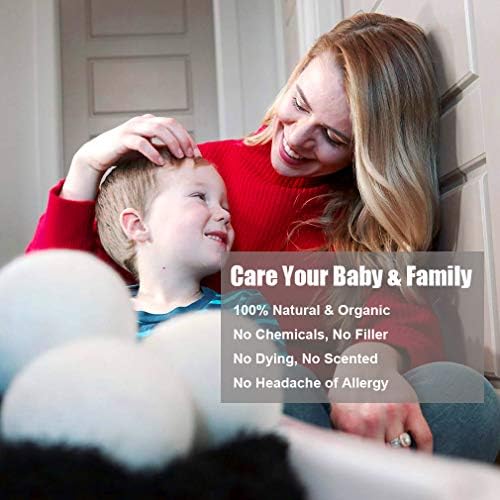 Wool Dryer Balls 6 Pack XL, Genuine New Zealand Wool to Core, 100% Organic Fabric Softener Alternative, Baby Safe & Chemical Free, Reduce Wrinkles & Shorten Drying Time (White-6pcs)