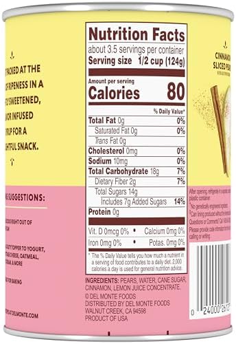 Del Monte Fruit Delights Sliced Pears with Cinnamon in Extra Light Syrup, 15 oz. Can