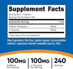 Nutricost Caffeine with L-Theanine, 100mg of Each, 240 Capsules, 240 Servings - Non-GMO and Gluten Free