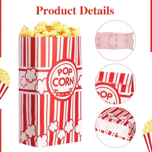 Paper Popcorn Bags, 150 Pcs, 2 Oz Individual Servings Bulk for Popcorn Machine Movie Nights Birthday Party Kitchen Supplies