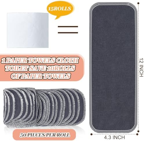 FuWeave 30 Pack Reusable Toilet Paper Towels No Tear Bidet Towels Washable Toilet Paper Bulk Paperless Rolls Cotton Treadmill Family Cloth Wipes (Gray)